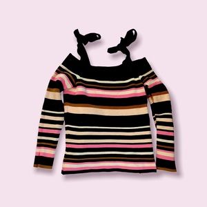BlackPink Brown and White Striped Sweater off the shoulder with tie straps